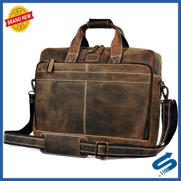 Leather Laptop Messenger Bag Classic Rustic Office Travel Shoulder Satchel